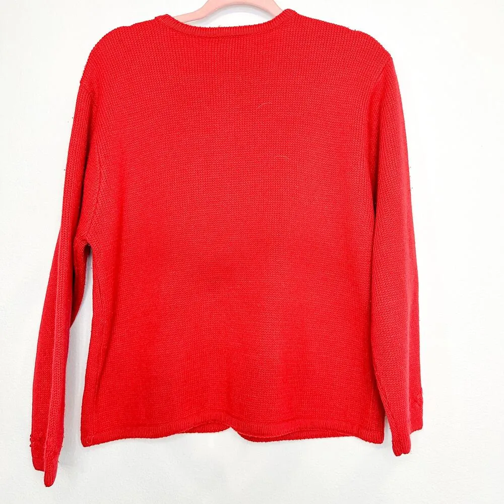 Vintage Crystal Kobe Christmas Sweater Cardigan Embroidered Floral Gold Buttons Red Size M - Image 3
