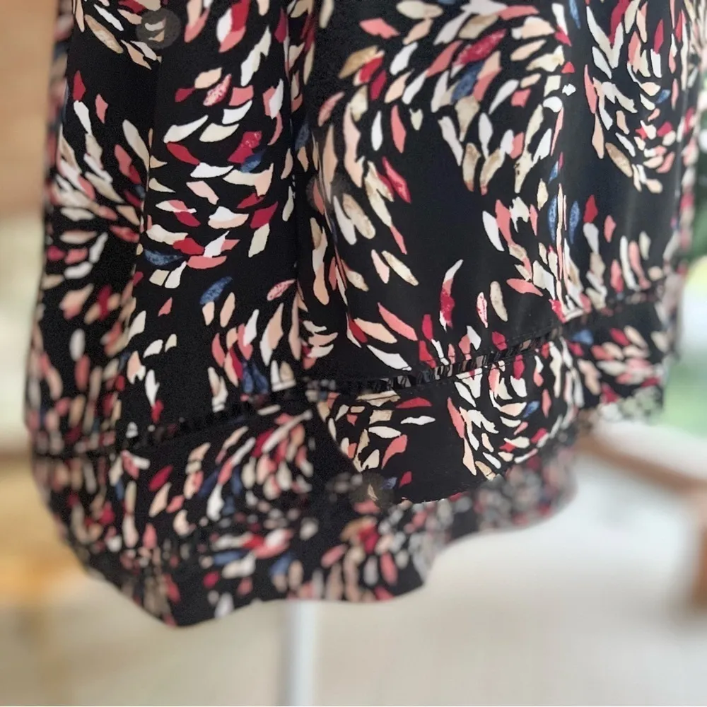 WHBM Top Halter Split Back Knit Black Print S Sleeveless Tiered Dressy Tank - Image 16