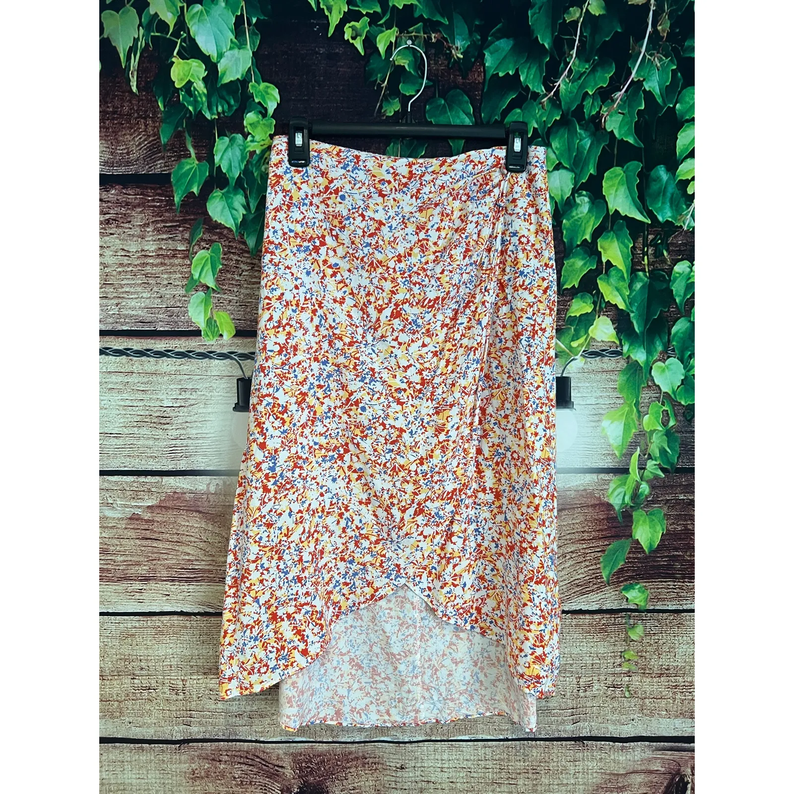 Boutique Faux Wrap Midi Skirt 4th of July Patriotic Red White Blue Beachy Medium - Image 2