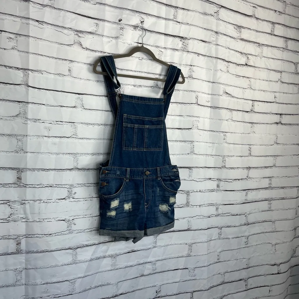 Litz Distressed Denim Short Overalls Blue Wash Women’s Medium Casual Cottagecore - Image 2