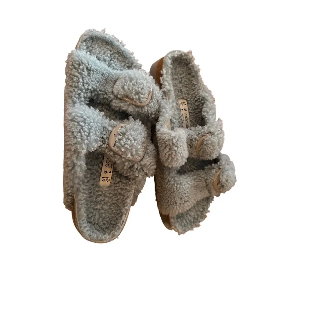 New, no tags Papillio by Birkenstock Women's 41 US 11 Fuzzy Plush Blue Sandals - Image 6