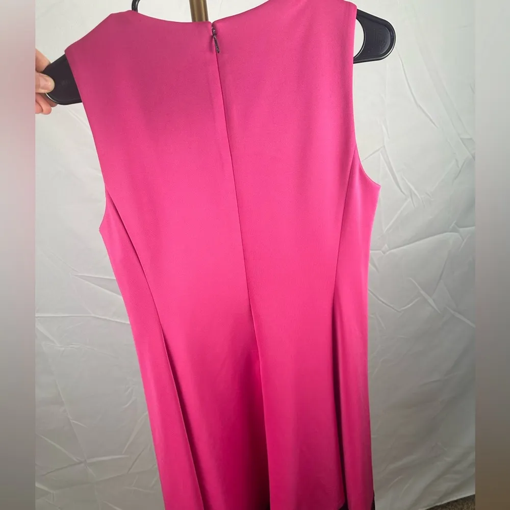 Retro Colorblock Jersey Dress Zip Front Pockets Fuschia Black 8 - Image 2