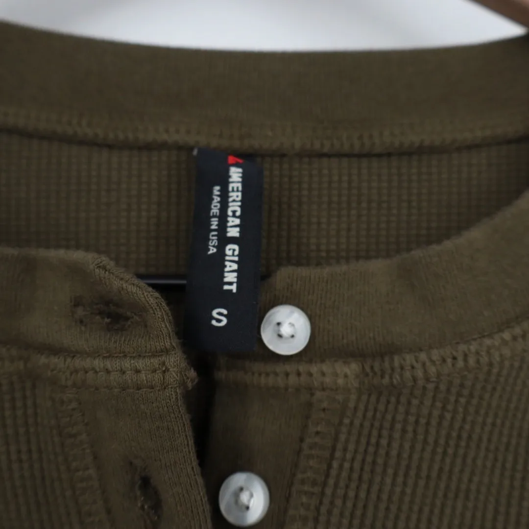 American Giant Women's Thermal Henley Size S Made in USA Green - Image 3