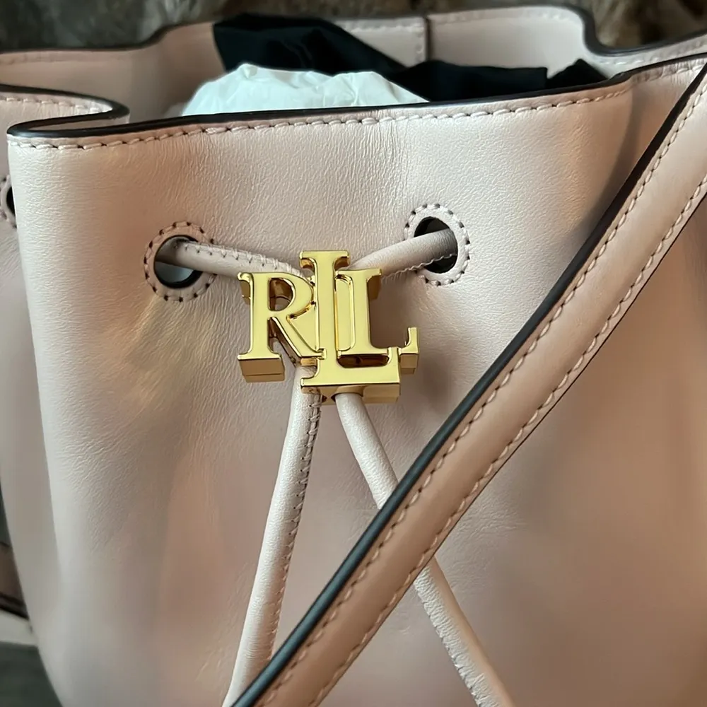 Ralph Lauren Leather Medium Andie Drawstring Bucket Bag, Pink NEW + Dust Bag - Image 11