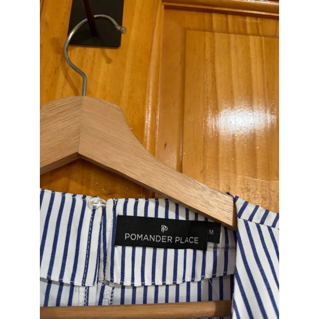 Pomander Place Tuckernuck Blue Striped Tiered Puff Sleeve Babydoll Dress M Size M - Image 7