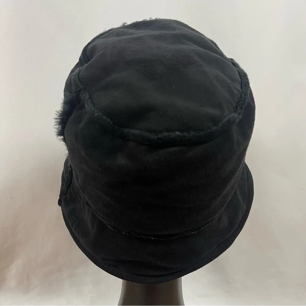 Fownes Vintage Suede Faux Fur Bucket Hat Lined Y2K Retro Street Chic Black - Image 3
