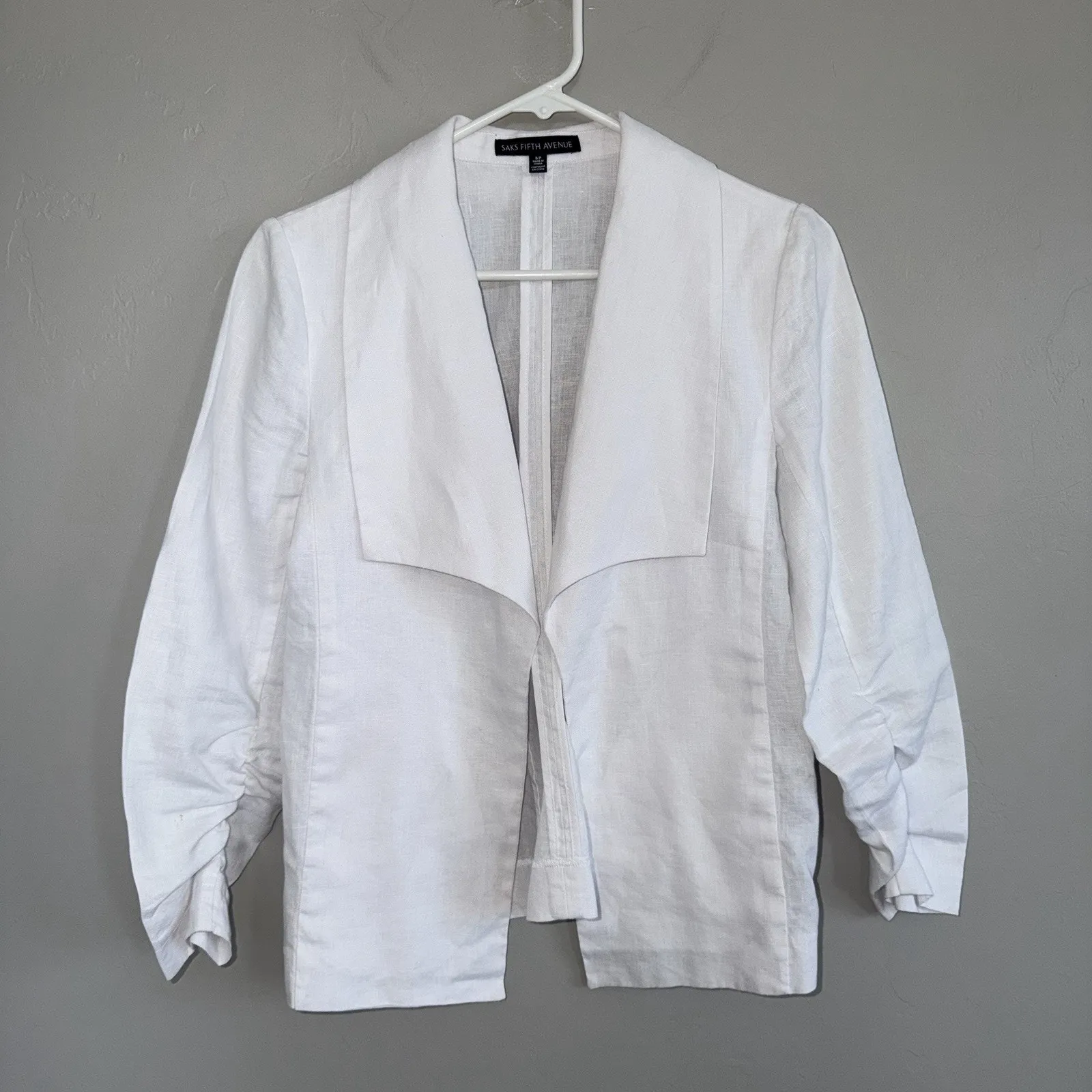 Saks Fifth Avenue Woman’s 100% Linen Blazer Open Front White Size S 3/4 Sleeve - Image 5