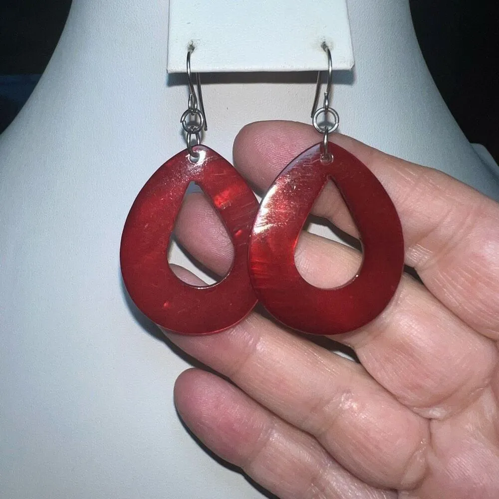 Vintage Iridescent‎ Red Thick Oval Earrings - Image 4