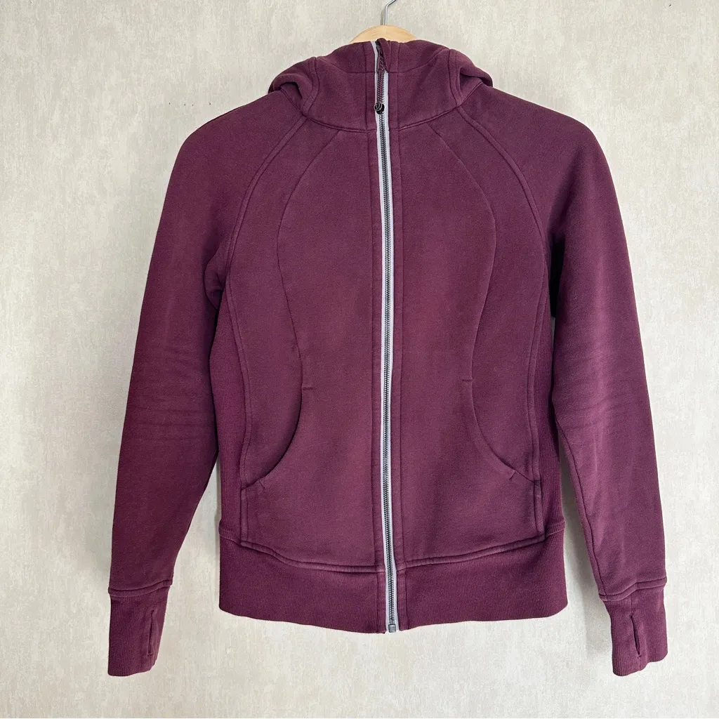 Lululemon Women’s Scuba Full Zip Hoodie Light Cotton Fleece in Arctic Plum Red 4 - Image 3