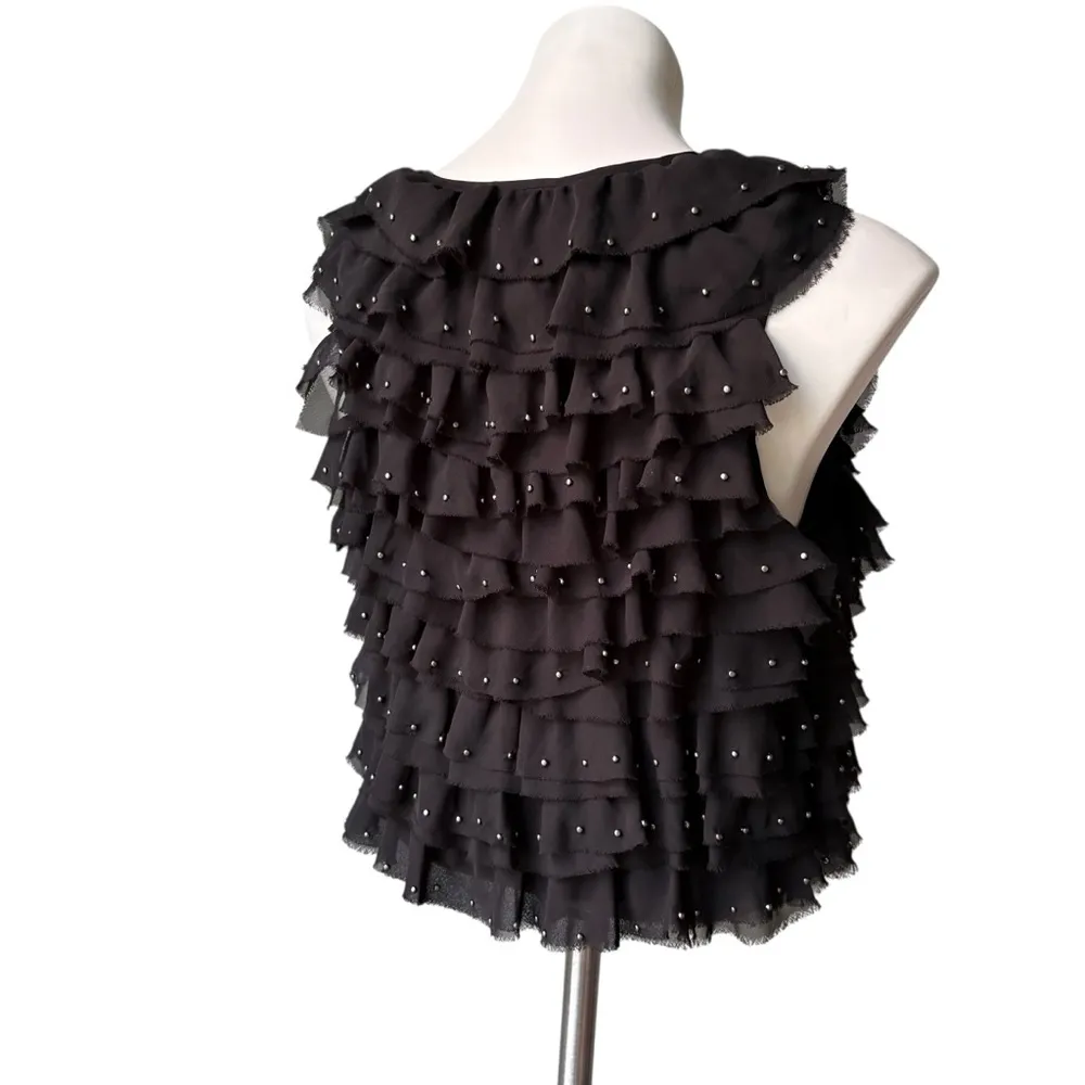 Romeo and Juliet Couture Ruffle Studded Vest In Black, Sz S - Image 10