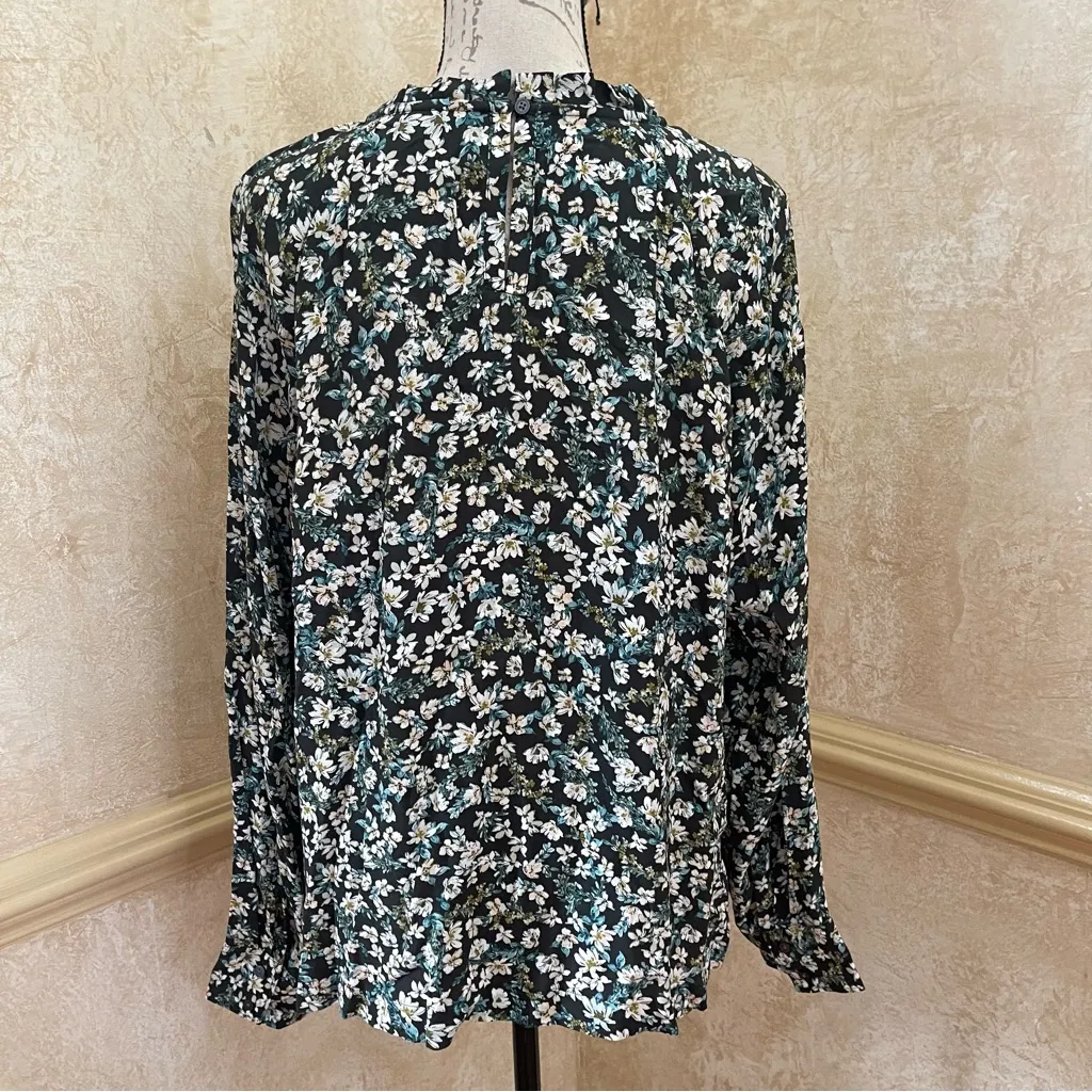 LOFT 100% Rayon Long Sleeve Top Floral High Neck Women's Blouse Village Boho L - Image 7