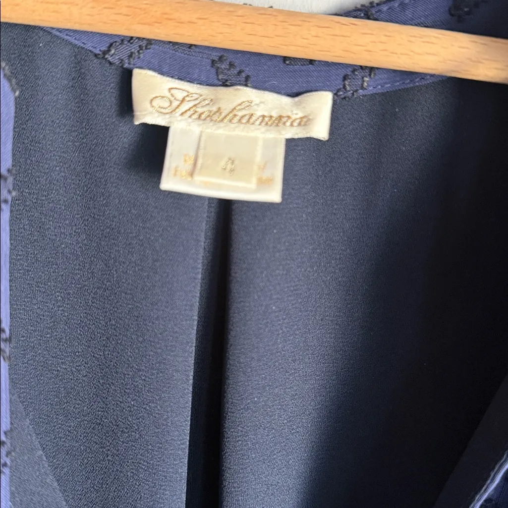 SHOSHANNA Grand Puff-sleeve Tiered Dress In Navy/jet 4 - Image 7