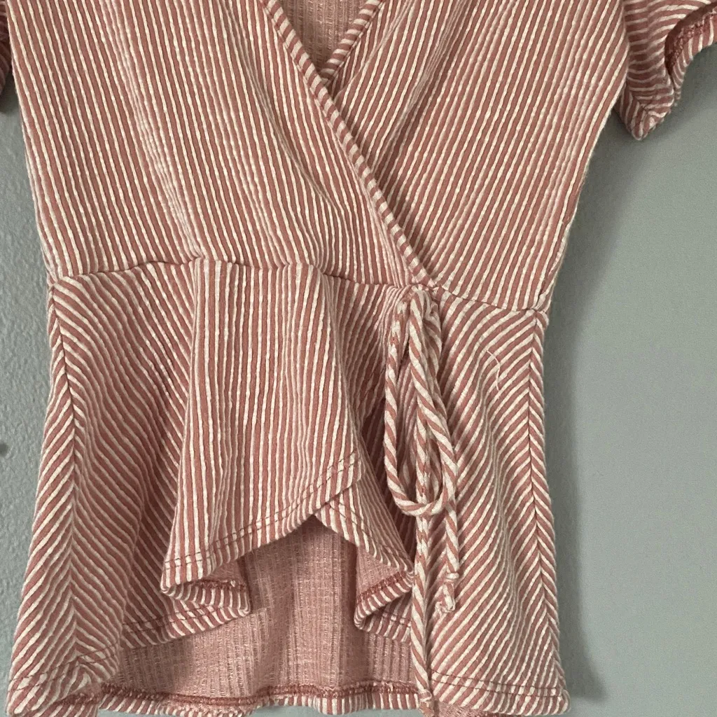 Caution To The Wind Striped Pink Wrap Blouse - Image 4