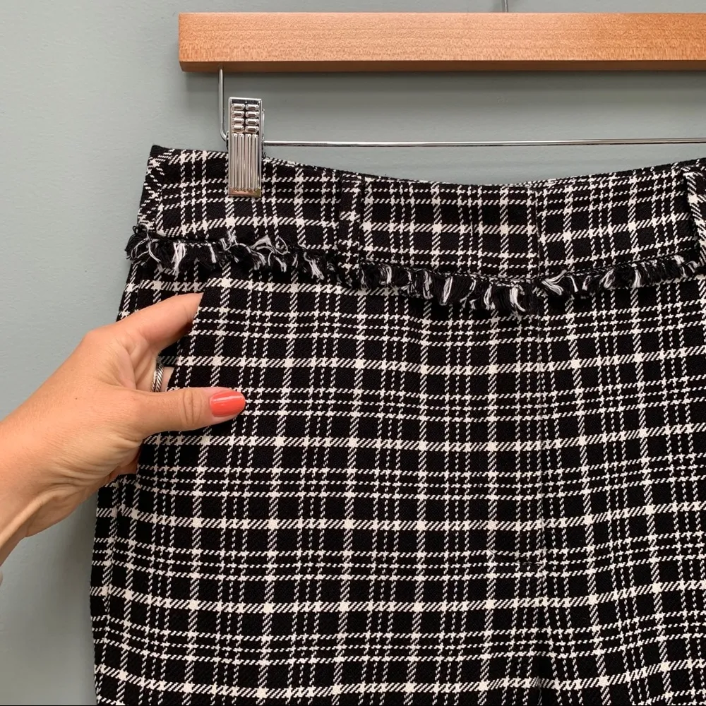 Weekend MaxMara Valico Fringe-Trim Plaid Cropped Pants Black White 8 - Image 6