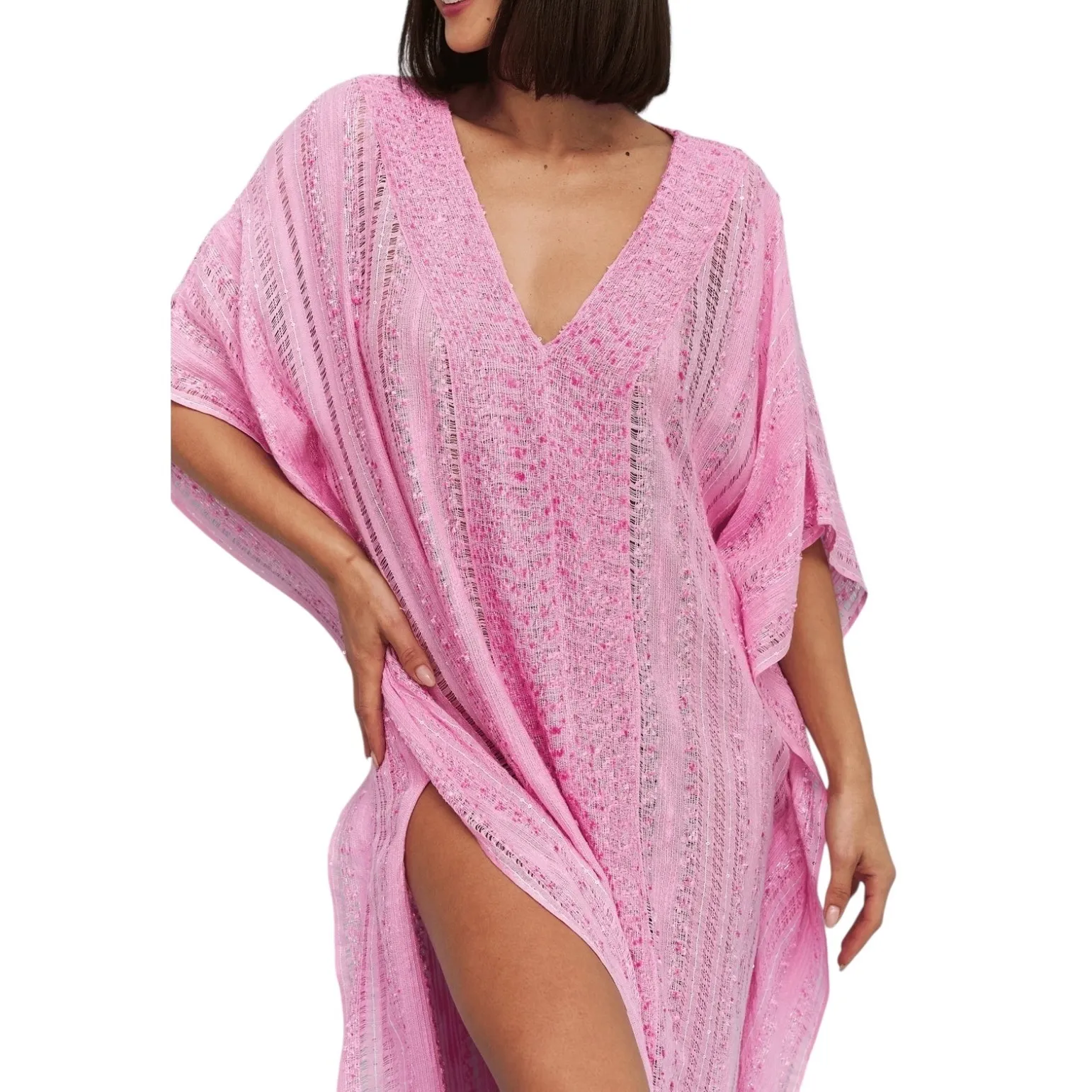 Pitusa NWT Pink Metallic‎ Weave Thobe Kaftan Maxi Cover - Image 2