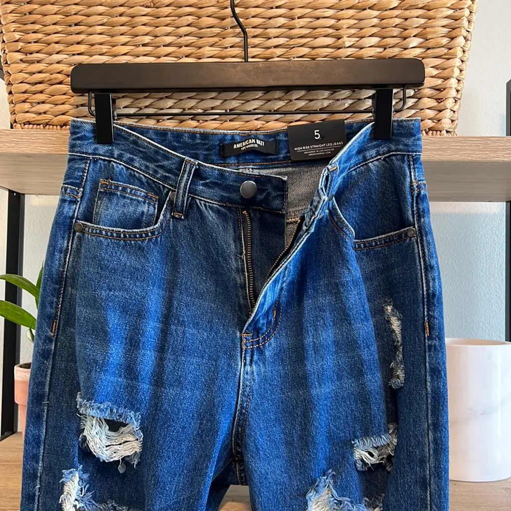 American Bazi High Rise Straight Leg Factory Distressed Jean, 5 - Image 7