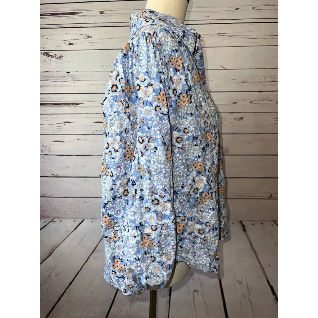 Free‎ People Happy Days Blouse Medium Button front Shirt Floral Cotton Easter - Image 10