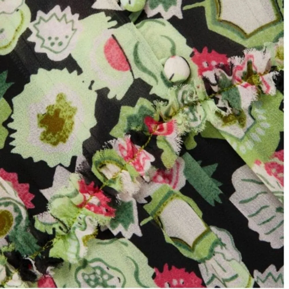 Cinq A Sept Lucille Tiered Ruffle Floral Midi Dress Abstract Green Prairie 0 NWT - Image 12