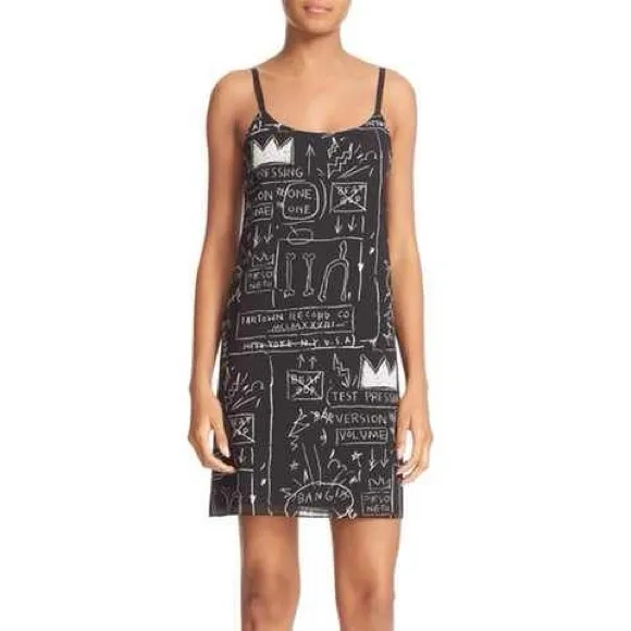 Alice + Olivia x Basquiat Beat Bop Silk Mini Dress Black *Size Small* - Image 9