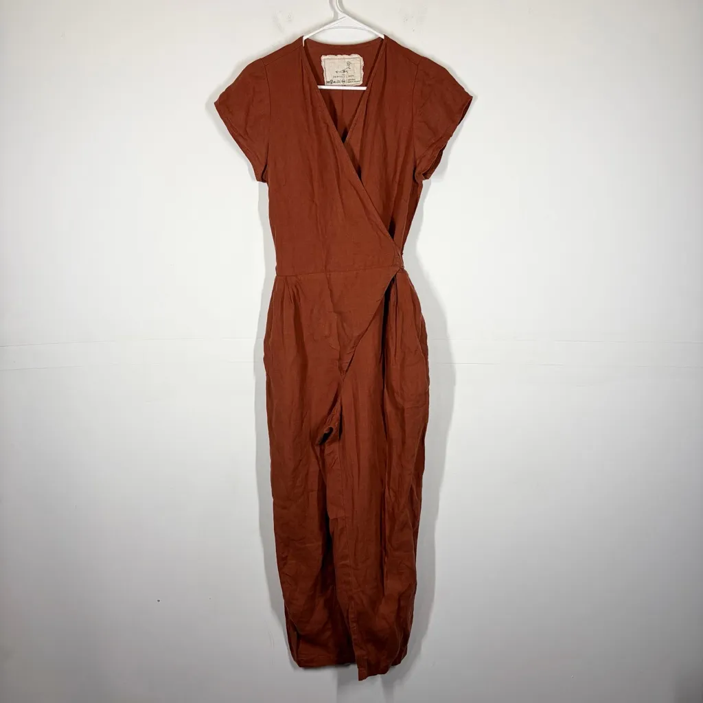 NotPerfectLinen Margaret Wrap Style Jumpsuit Size M/L Orange Size M - Image 4