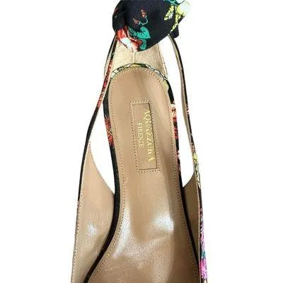 Aquazzura Bow Tie‎ Floral Ballet Flats Size 36 Multicolor Pointed Toe Black - Image 5