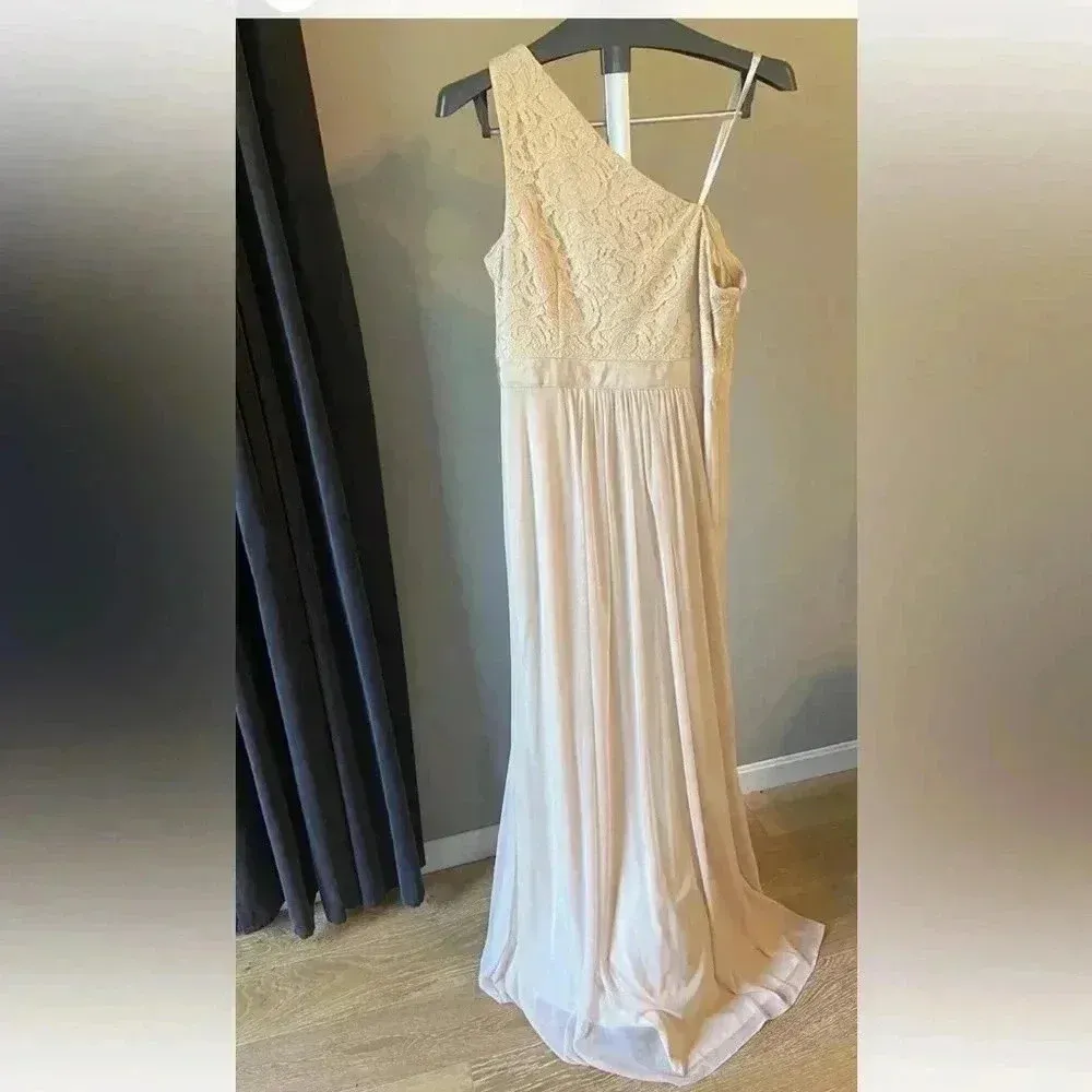 ADRIANNA PAPELL Women's Beige Embellished Lace One-shoulder Gown Dress‎ Size 10 - Image 3