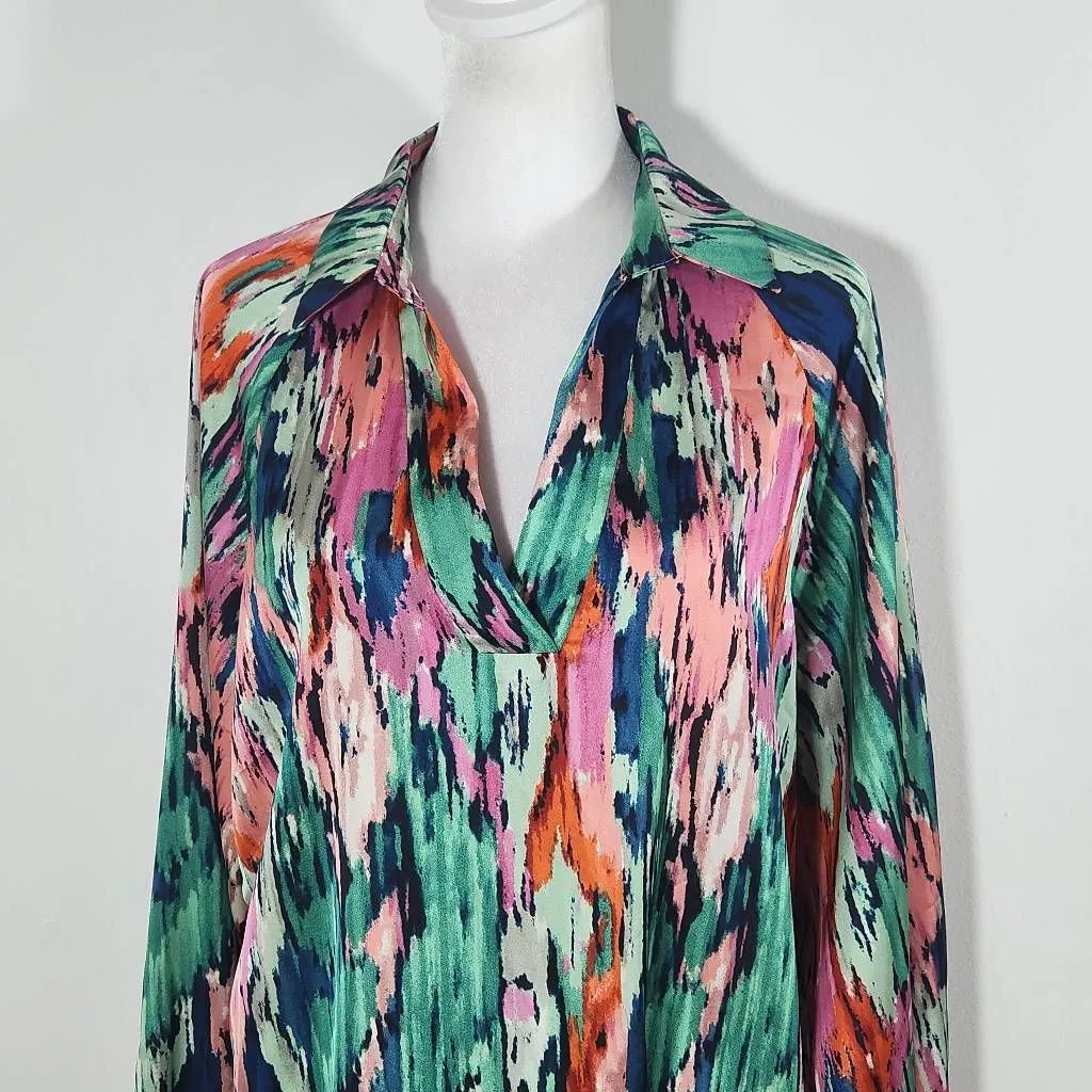 Colorful Abstract Print Boho Blouse with V - Image 2