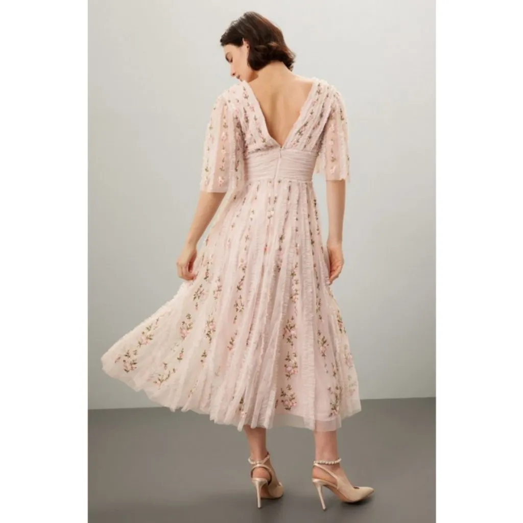 💕MAC DUGGAL💕 Pink Floral V-Neck Ruffle Detail Empire Waist Gown 8028 Blush 12 - Image 7