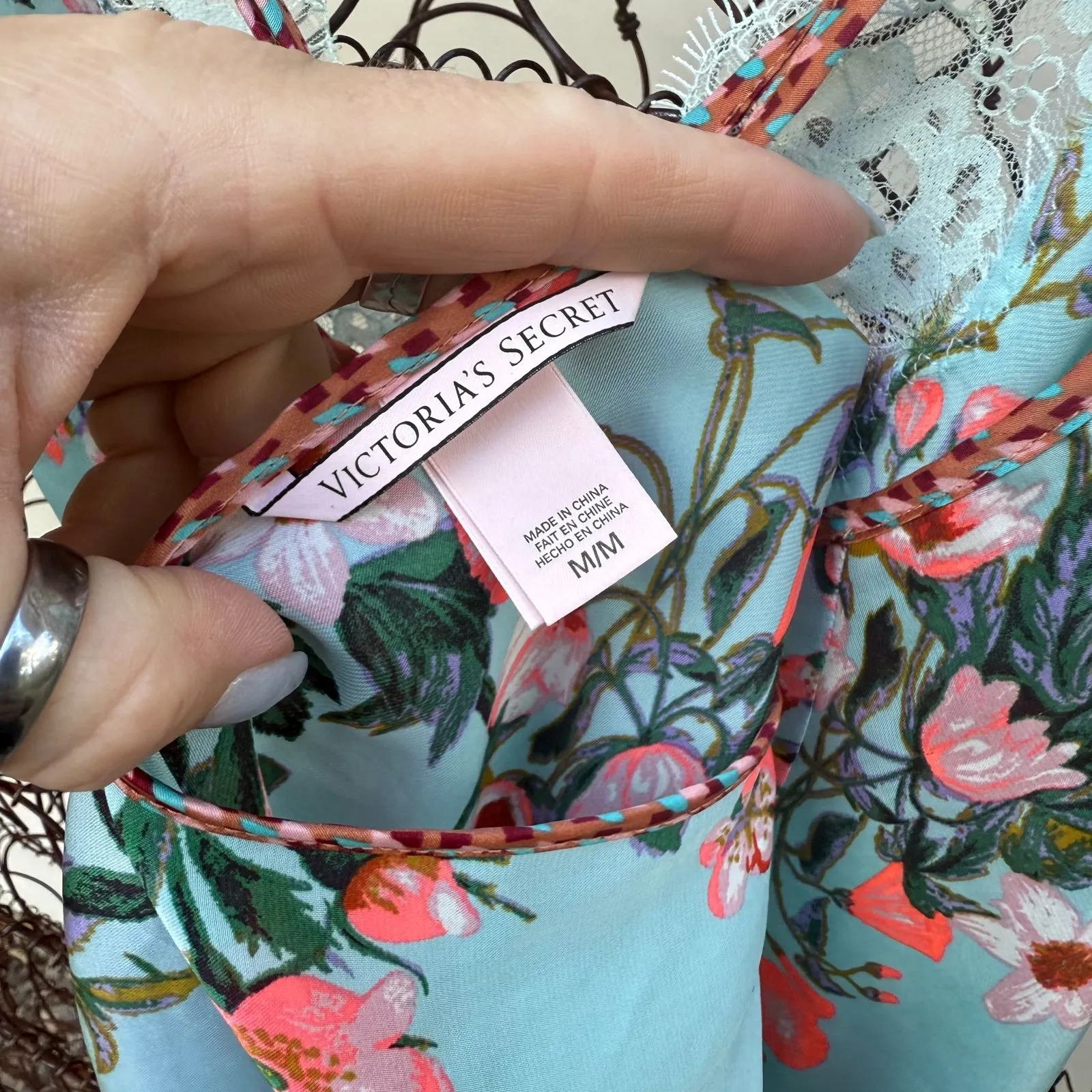 Victoria's Secret Dream Angels Chantilly Lace Aqua Blue Floral Slip Dress MEDIUM - Image 7