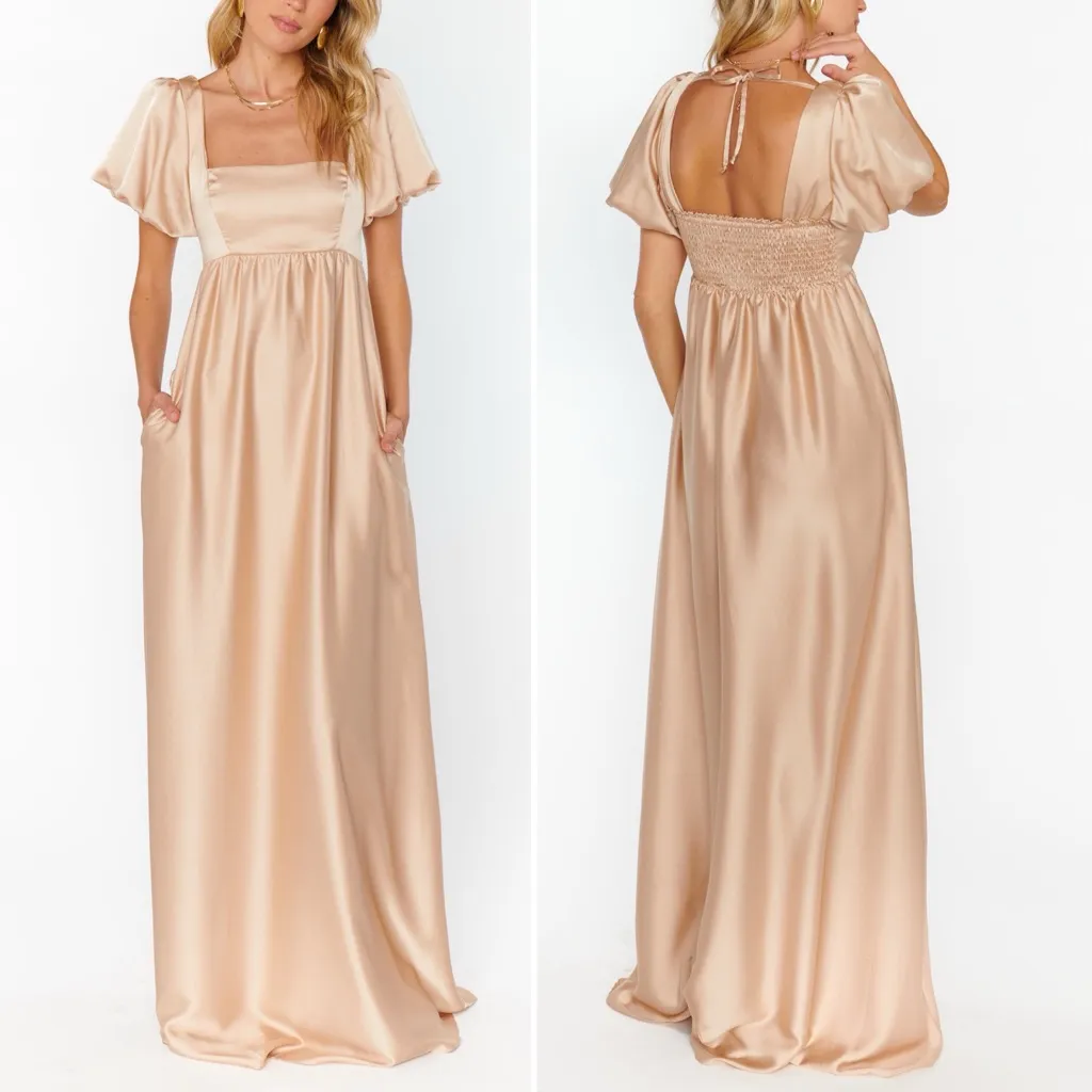 NWT Show Me Your Mumu Nora Maxi Dress Size 1X Champagne Satin Puff Sleeve Formal - Image 14