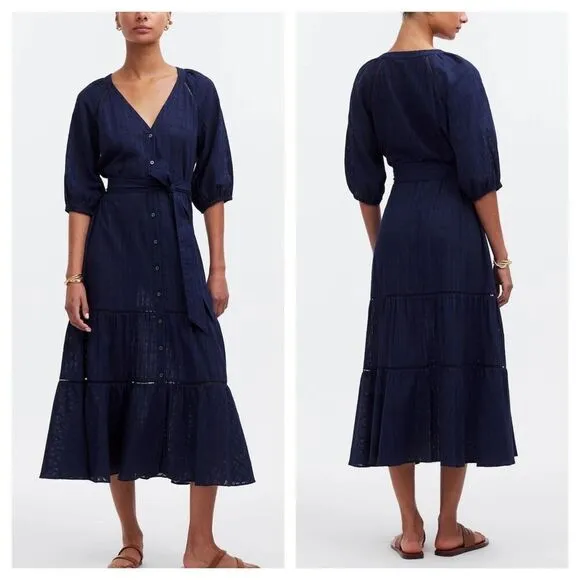 Madewell Tie-Waist Tiered Midi Dress in Windowpane Sz 6 - Image 2