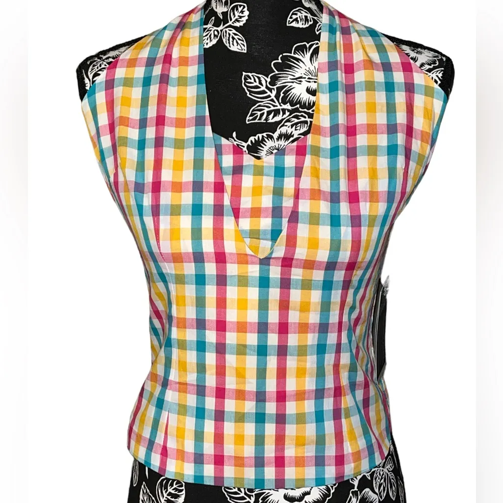 VOODOO VIXEN Checked Chiquita Halter Neck Top Yellow Size XS - Image 4