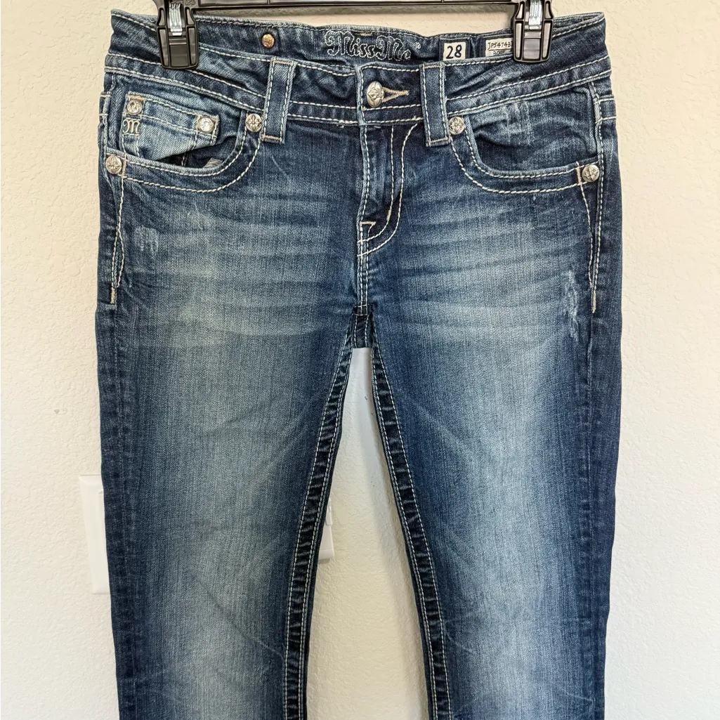 Miss Me Boot Cut Jeans Embroidered & Embellished Crystal Feather Pockets Size 28 - Image 3