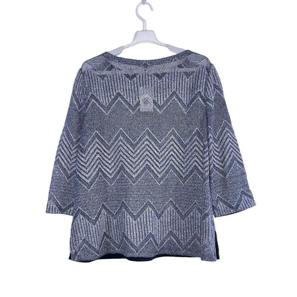 Lafayette 148 Ink Multi Knit Chevron Knit Linen Blend Sweater Top Size XL NEW Size L - Image 5