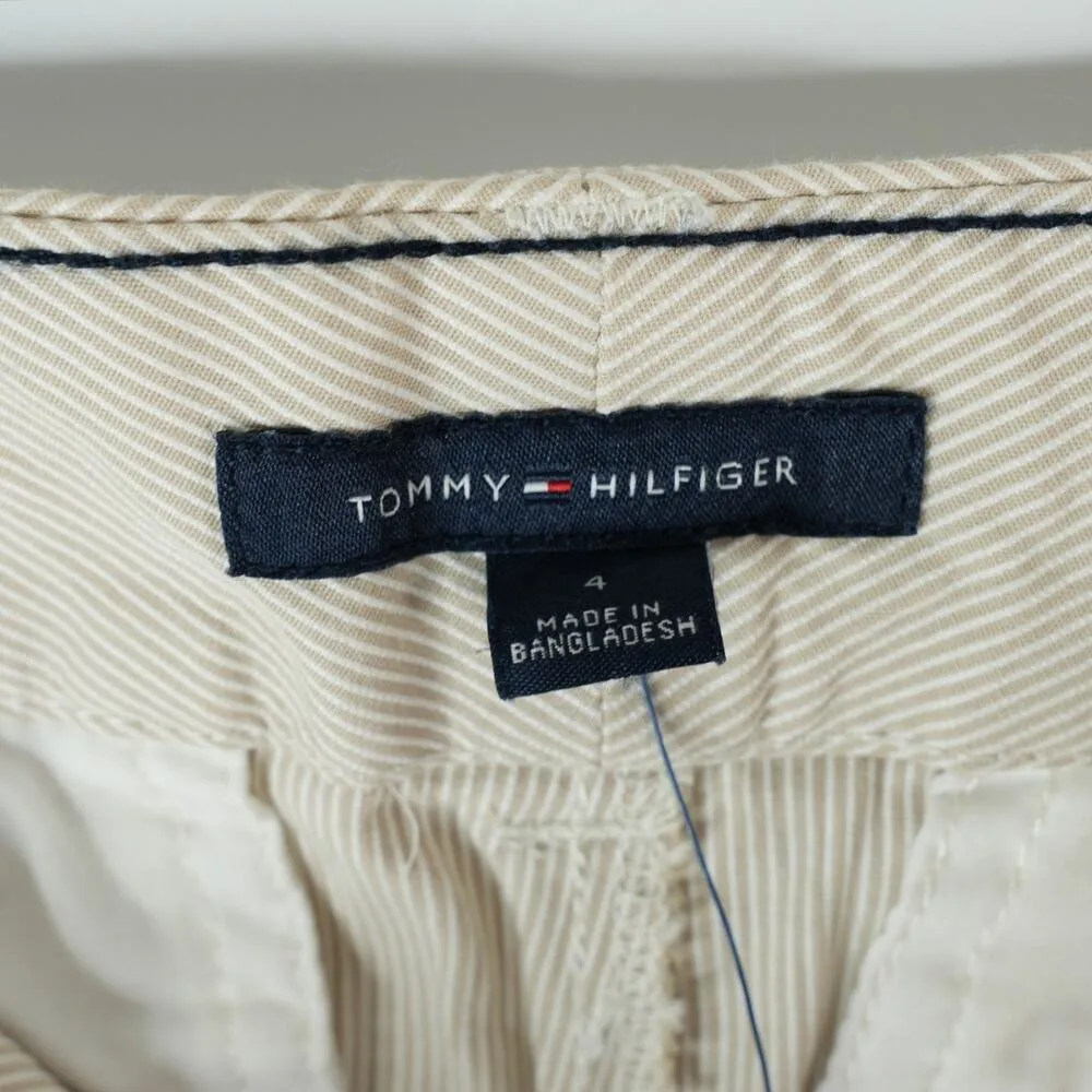 Tommy Hilfiger Shorts Womens 4 Chino Flat Front Beige Striped 9" Inseam Casual - Image 4