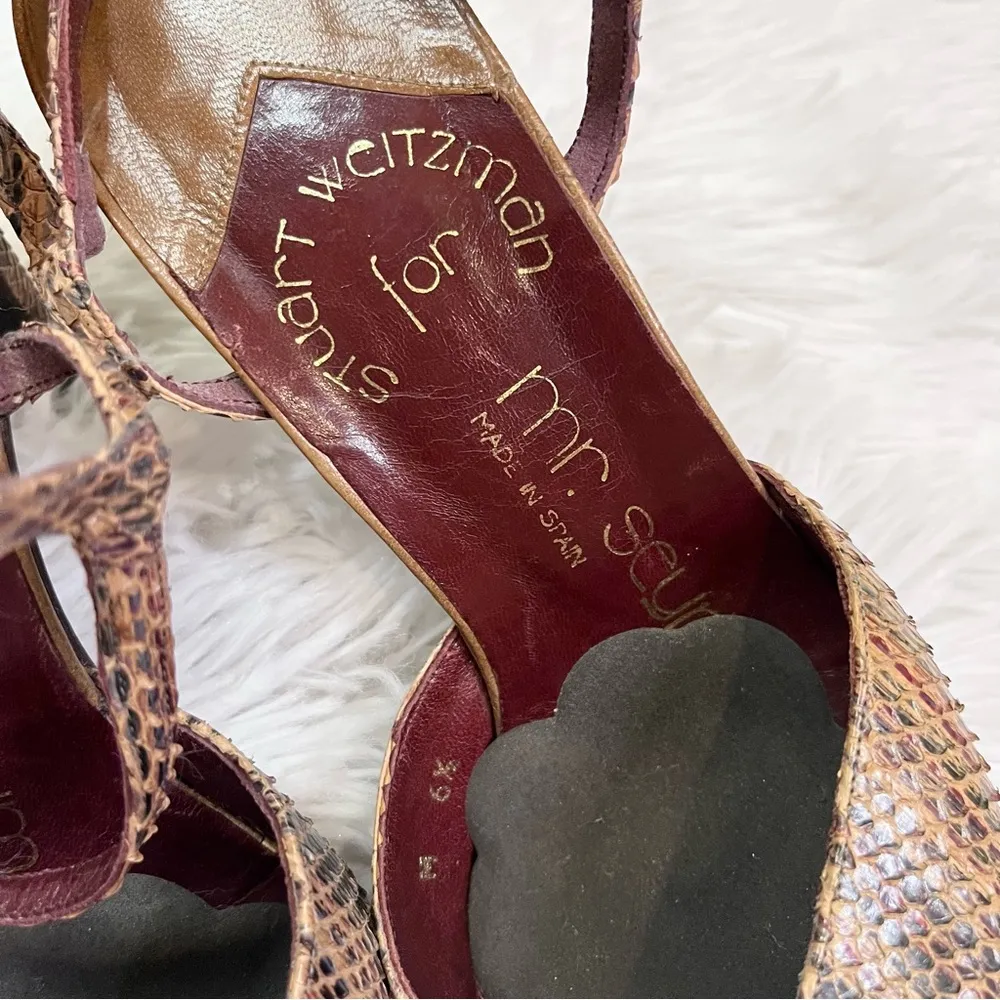 STUART WEITZMAN For Mr. Seymour Vintage Reptile Ankle Strap Round Toe Heel 6.5M - Image 10