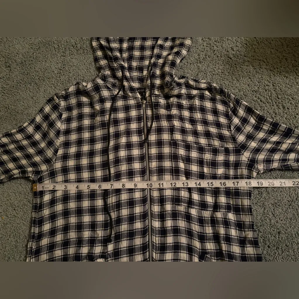 Thread Story Plaid Full Zip Hooded Long Sleeve Shirt Womens Size M Blue White Size M - Image 4