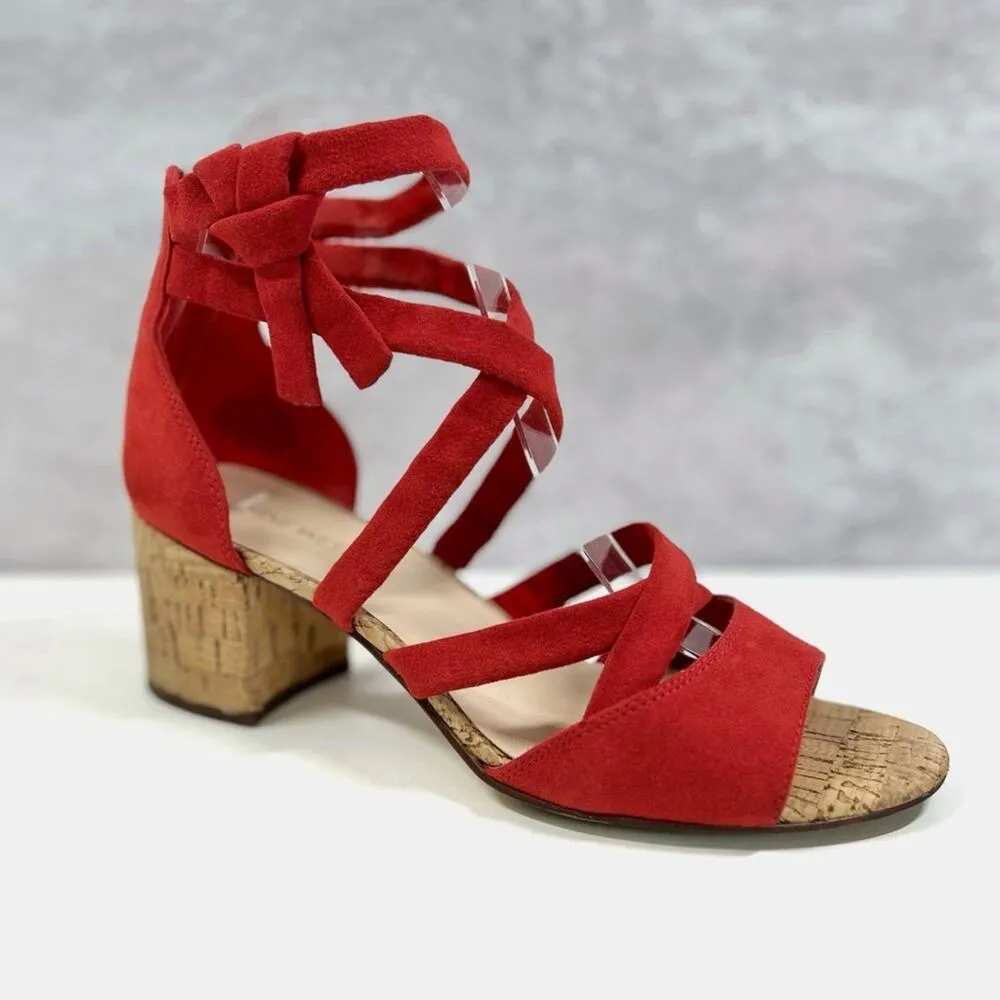 NINE WEST Give It To Me Red Suede Strappy Cork Heel Sandal Women’s Size 7.5 - Image 15