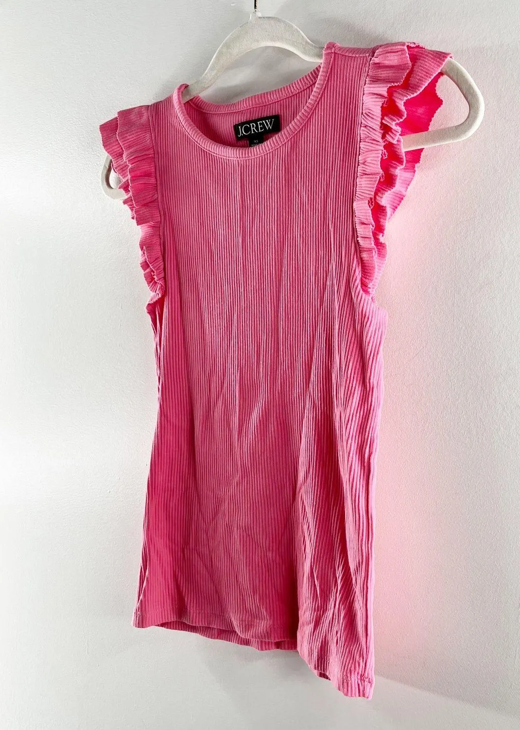 J. Crew Vintage Rib Ruffle Sleeve Shirt Tank Top Pink XS - Image 7