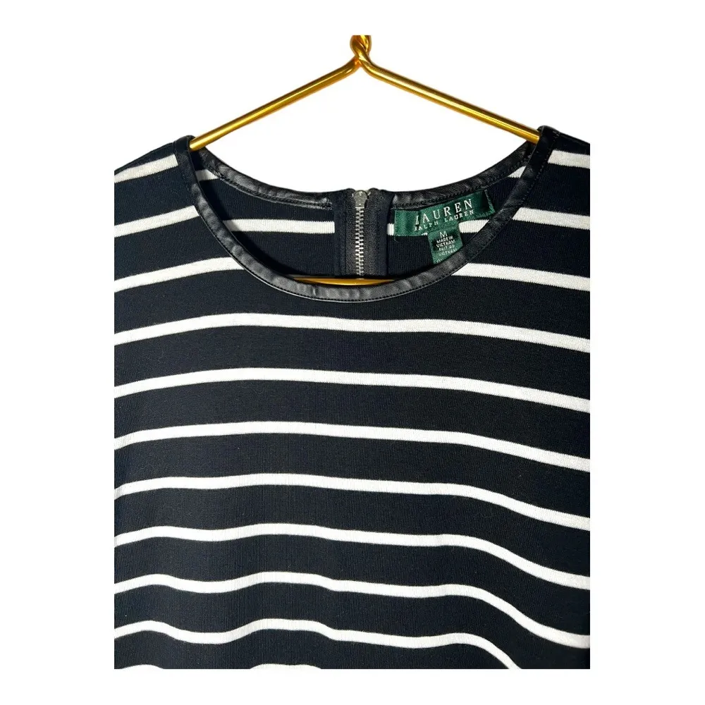 Lauren Ralph Lauren Women's Black White Striped Dress Size M Faux Leather Trim Size M - Image 5