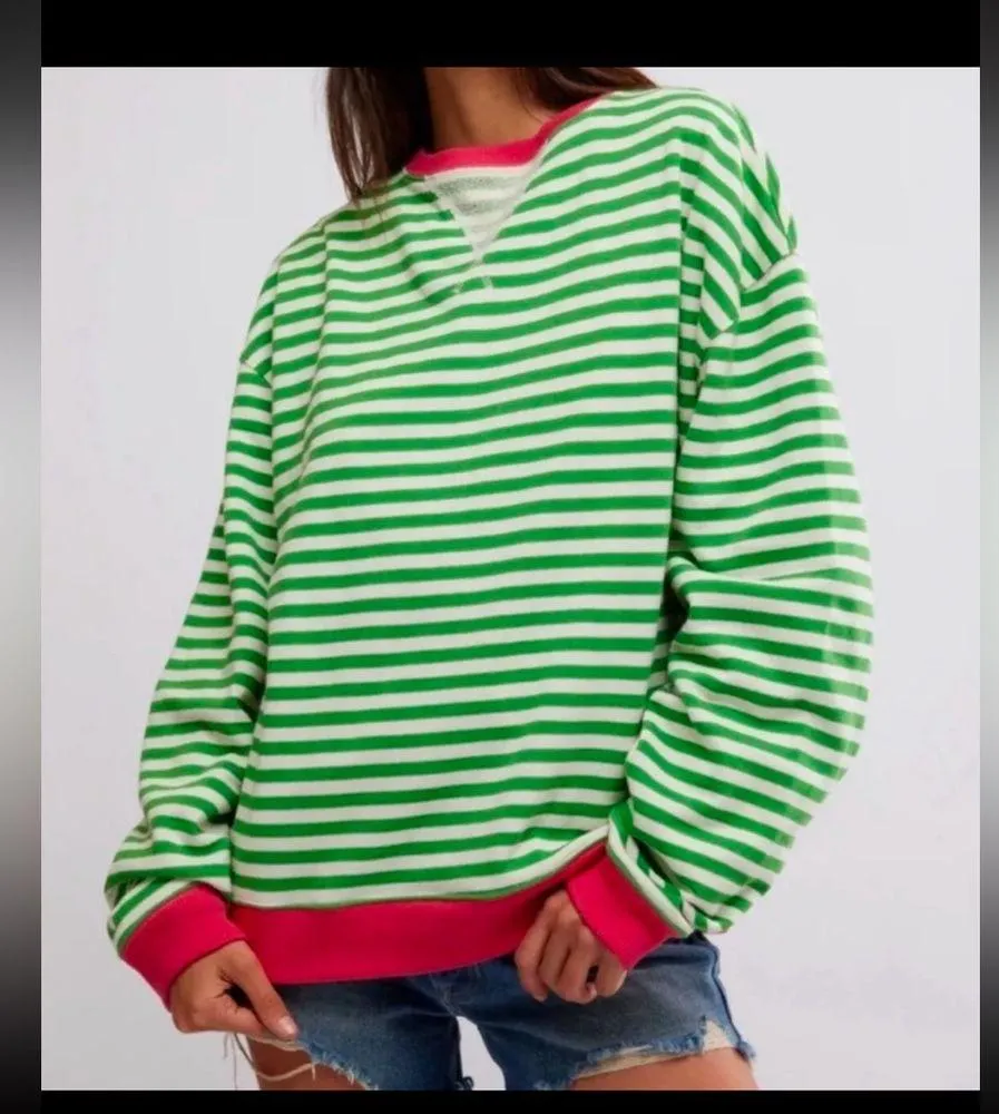 NWOT free people Classic Striped Oversized Crewneck - Image 2