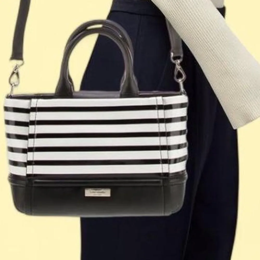 Kate Spade Black and White Satchel with Nautical Stripes - Image 2