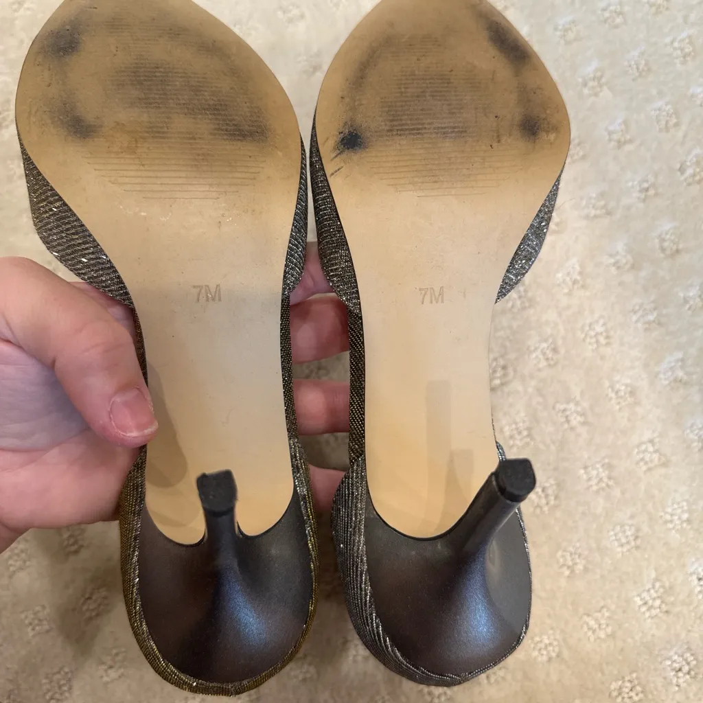 Audrey Brooke Metallic Ankle Strap Pointed Toe Heels | Size 7M - Image 7