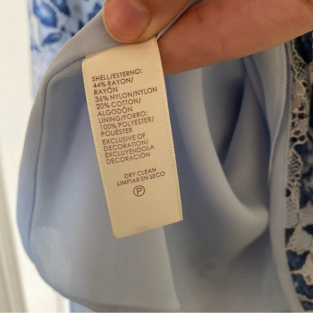 REBECCA MINKOFF Dena Blue Lace Ruffle Shoulder Dress Size Medium - Image 8