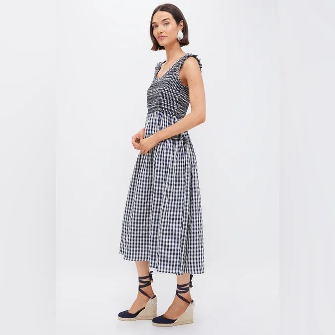 TUCKERNUCK POMANDER PLACE Navy Gingham Smocked Abilene Midi Dress L Black Size L - Image 3