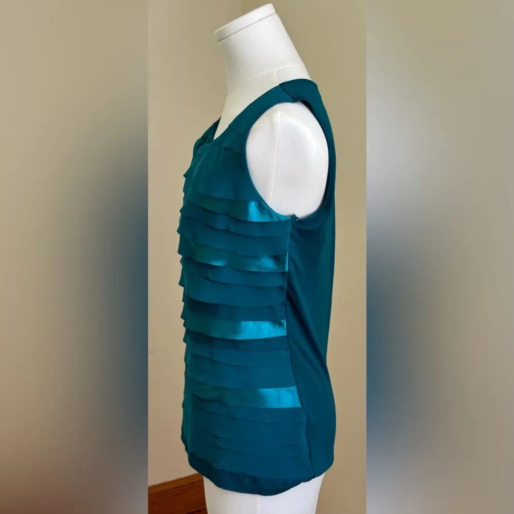 Black Sacks Fifth Avenue Teal Blue Sleeveless Tiered Satin Ruffle Blouse Sz S - Image 5