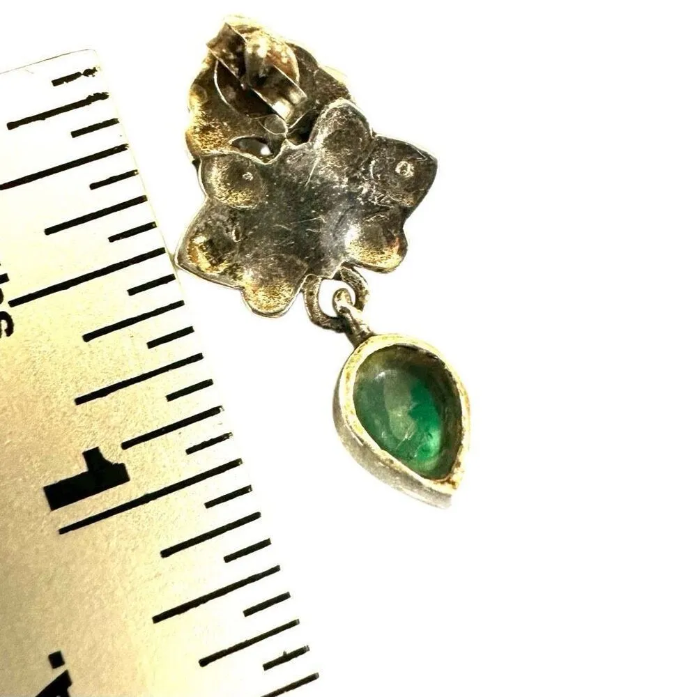 CW STERLING SILVER MARCASITES AND JADE DANGLING post EARRINGS - Image 7