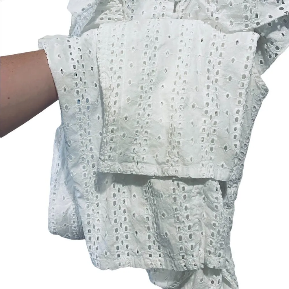 Urban Outfitters White Magnolia Eyelet Button Up Sleeveless Ruffle Jumpsuit - Image 6