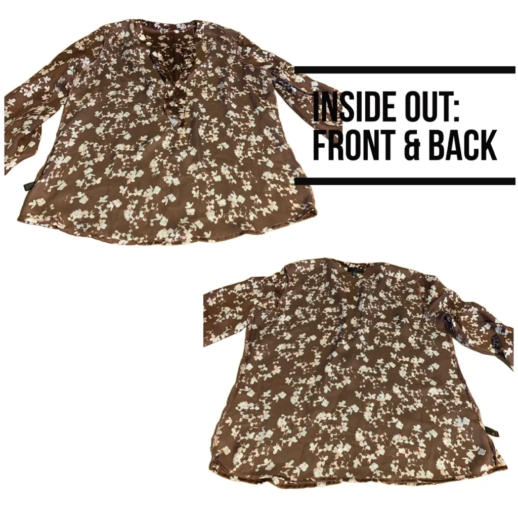 THE LIMITED BROWN AND PINK FLORAL PRINT SATIN 3/4 SLEEVE TUNIC (S) - Image 9