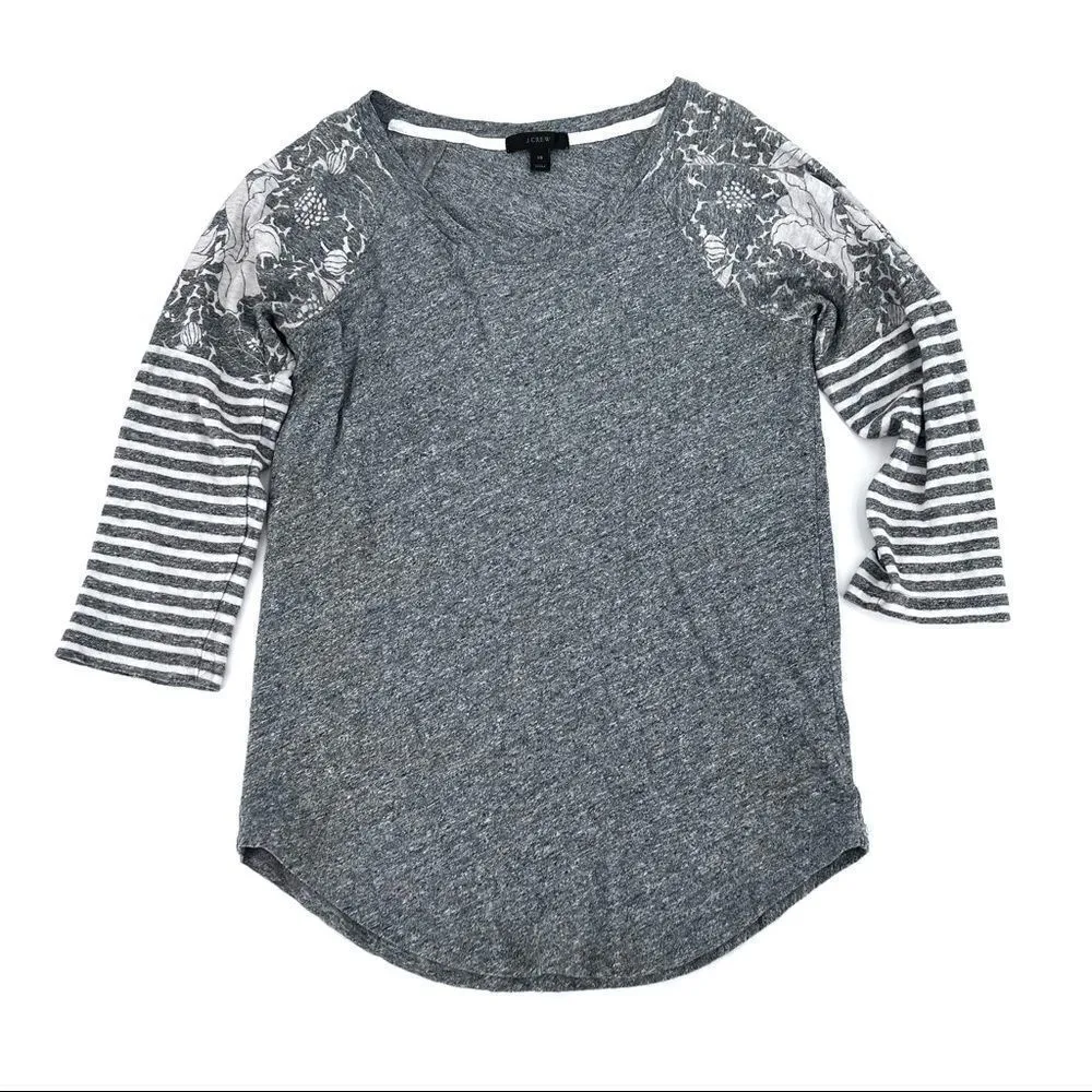 J.Crew long sleeve mix print baseball tee top grey size XS floral striped‎ - Image 4